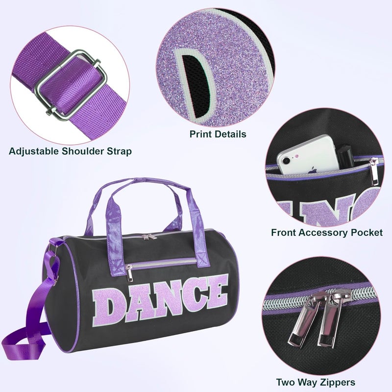 MADISON & DAKOTA Dance Duffle Bags for Dancers, Girls, Teens, and Student Athletes, Fun Dance Workout Duffel Bag for Girls and Boys (Black/Purple) - Image 2